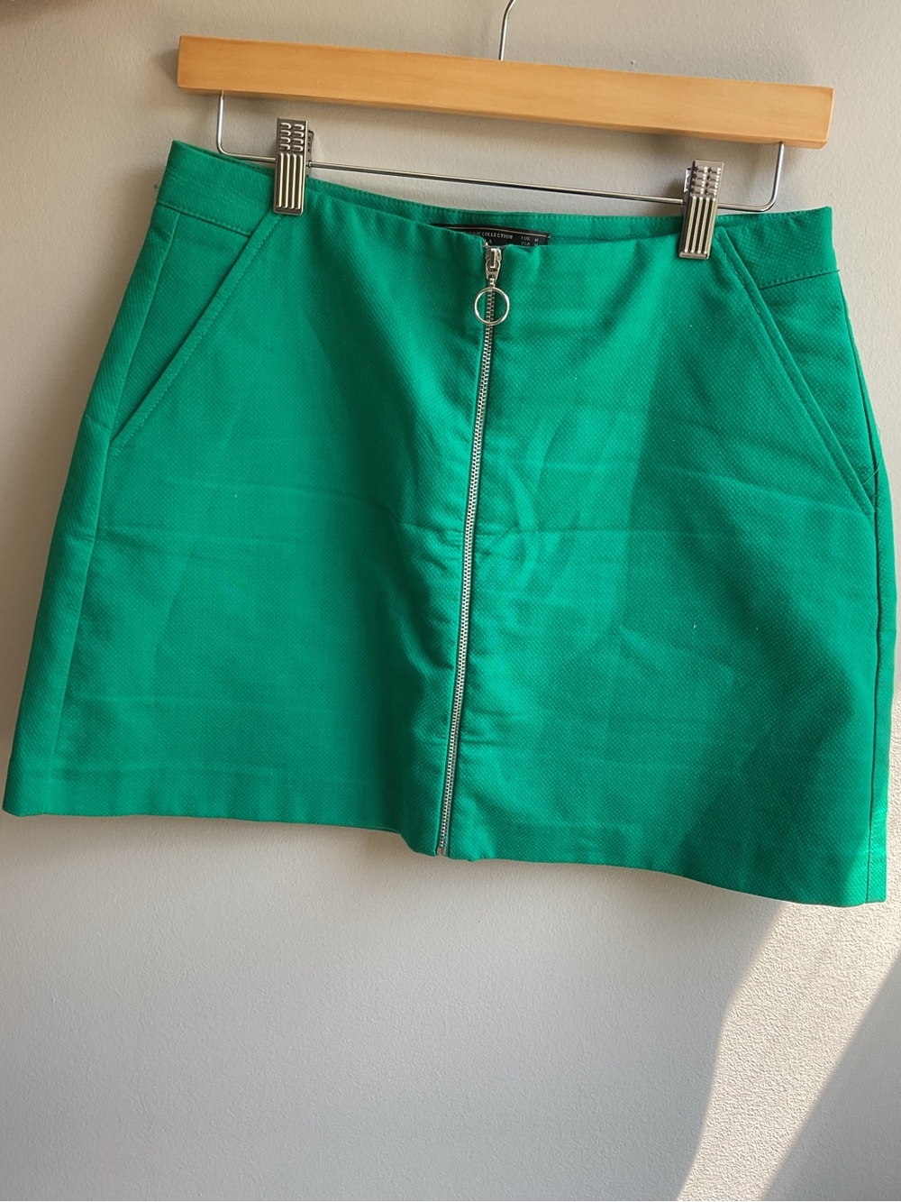 Zara Emerald Green Front-Zip Mini Skirt